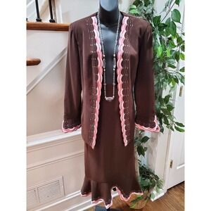 Natalli Barri Women's Brown Polyester Open Front Jacket & Skirt 2 Piece Suit 4